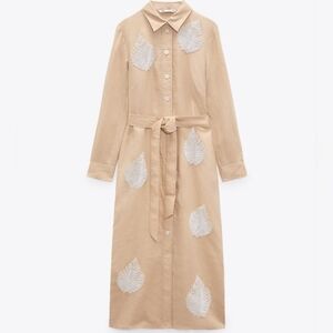 NWT Medium Zara Beaded Embroidered Linen Dress